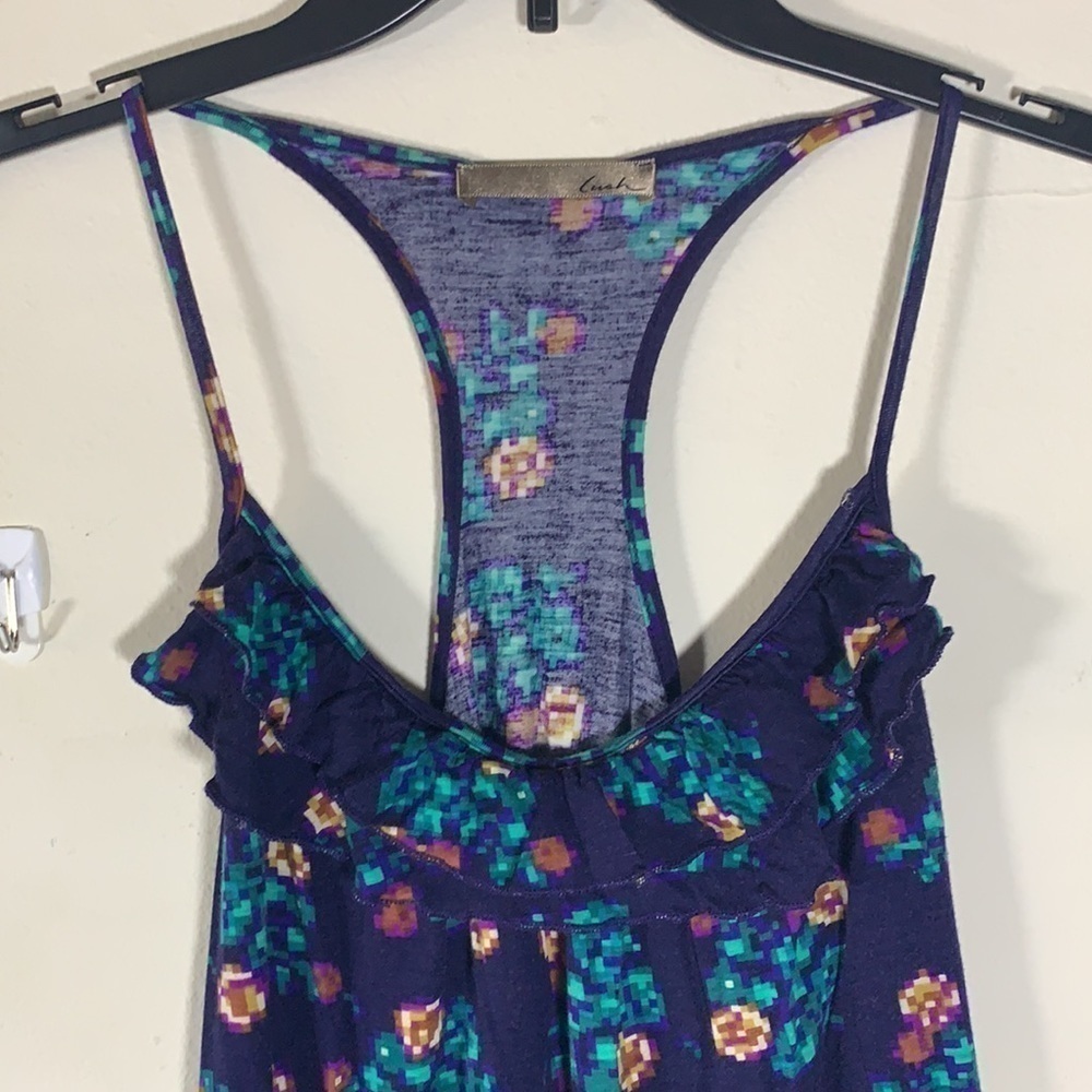 Lush Racer Back Tank With Ruffle, Blue Green Purple, Size Small - Picture 3 of 6